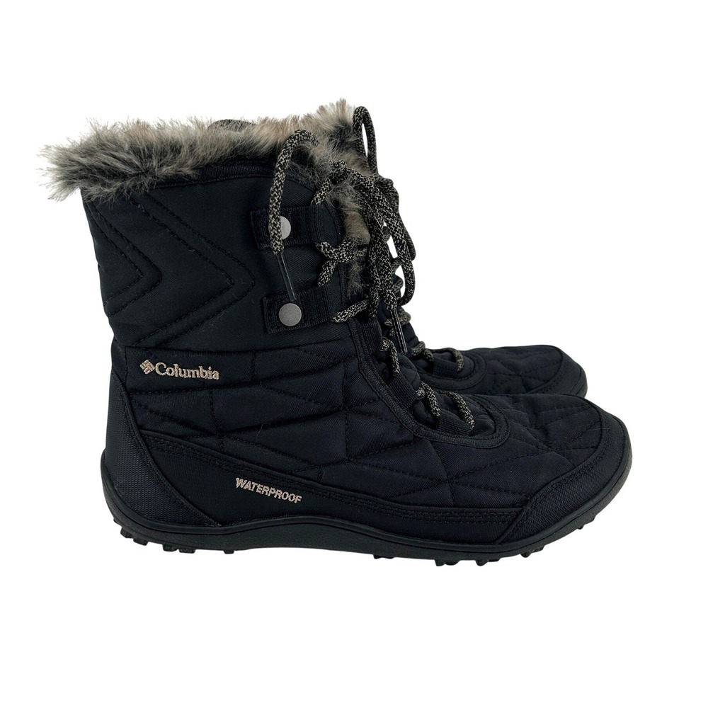 Columbia Minx Winter Boots Womens 7 Black Waterproof Faux Fur Quilted